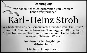 Traueranzeige von Karl-Heinz Stroh von Super Sonntag Bernburg