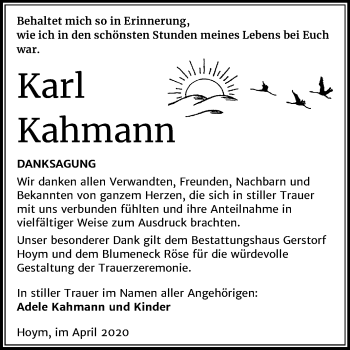 Traueranzeige von Karl Kahmann von Mitteldeutsche Zeitung Aschersleben