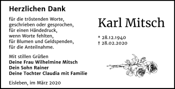 Traueranzeige von Karl Mitsch von Super Sonntag Mansfelder Land
