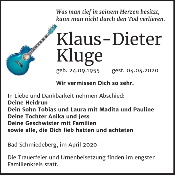 Traueranzeige von Klaus-Dieter Kluge von Mitteldeutsche Zeitung Wittenberg