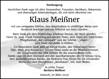 Traueranzeige von Klaus Meißner von Super Sonntag Köthen