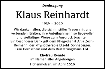 Traueranzeige von Klaus Reinhardt von Mitteldeutsche Zeitung Weißenfels