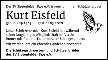 Traueranzeige von Kurt Eisfeld von Mitteldeutsche Zeitung Quedlinburg