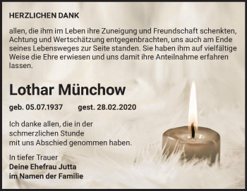 Traueranzeige von Lothar Münchow von Mitteldeutsche Zeitung Bitterfeld