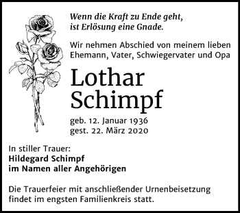 Traueranzeige von Lothar Schimpf von Mitteldeutsche Zeitung Halle/Saalkreis