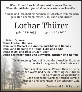 Traueranzeige von Lothar Thürer von Mitteldeutsche Zeitung Halle/Saalkreis
