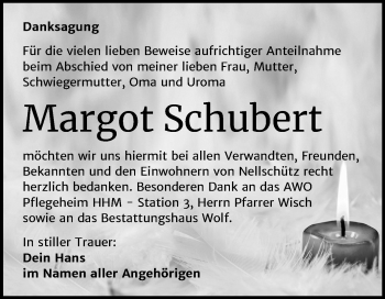 Traueranzeige von Margot Schubert von Mitteldeutsche Zeitung Weißenfels
