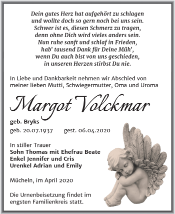 Traueranzeige von Margot Volckmar von Mitteldeutsche Zeitung Merseburg/Querfurt