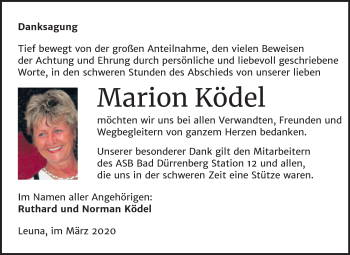 Traueranzeige von Marion Ködel von Mitteldeutsche Zeitung Merseburg/Querfurt