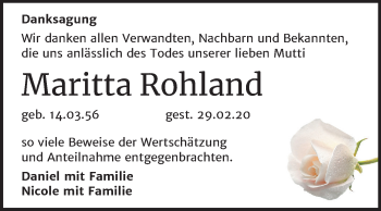 Traueranzeige von Maritta Rohland von Super Sonntag Zeitz