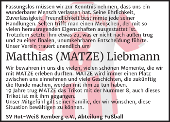 Traueranzeige von Matthias Liebmann von Super Sonntag Wittenberg