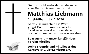 Traueranzeige von Matthias Liebmann von Super Sonntag Wittenberg