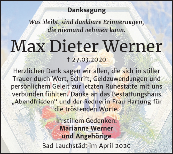 Traueranzeige von Max Dieter Werner von Mitteldeutsche Zeitung Merseburg/Querfurt
