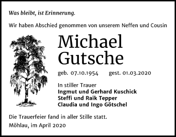 Traueranzeige von Michael Gutsche von Mitteldeutsche Zeitung Wittenberg