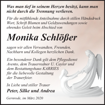 Traueranzeige von Monika Schlößer von Super Sonntag Quedlinburg