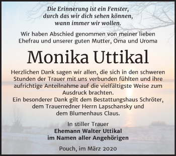 Traueranzeige von Monika Uttikal von Mitteldeutsche Zeitung Bitterfeld