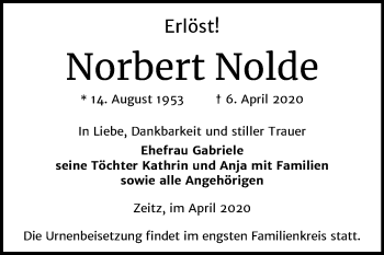 Traueranzeige von Norbert Nolde von Mitteldeutsche Zeitung Zeitz