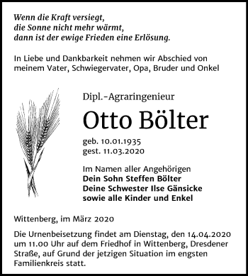Traueranzeige von Otto Bölter von Mitteldeutsche Zeitung Wittenberg