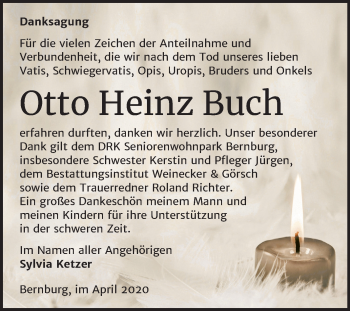 Traueranzeige von Otto Heinz Buch von Super Sonntag Bernburg