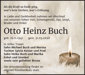 Traueranzeige von Otto Heinz Buch von Mitteldeutsche Zeitung Bernburg
