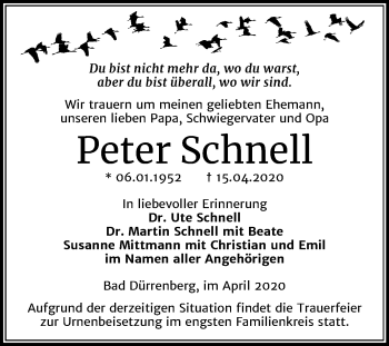 Traueranzeige von Peter Schnell von Mitteldeutsche Zeitung Merseburg/Querfurt
