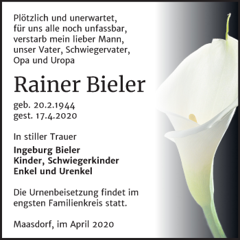 Traueranzeige von Rainer Bieler von Mitteldeutsche Zeitung Köthen