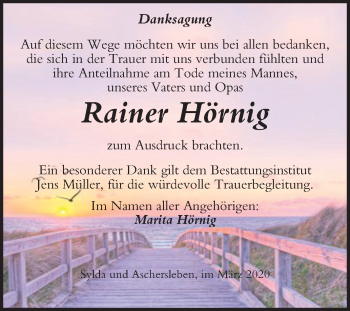 Traueranzeige von Rainer Hörnig von Super Sonntag Aschersleben / Mansfelder Land