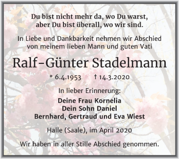 Traueranzeige von Ralf-Günter Stadelmann von Mitteldeutsche Zeitung Halle/Saalkreis