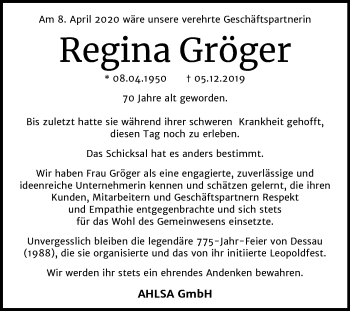 Traueranzeige von Regina Gröger von Mitteldeutsche Zeitung Dessau-Roßlau
