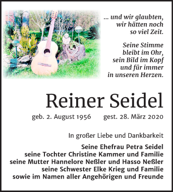Traueranzeige von Reiner Seidel von Mitteldeutsche Zeitung Naumburg/Nebra