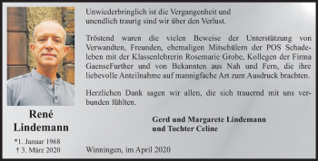 Traueranzeige von René Lindemann von Super Sonntag Aschersleben