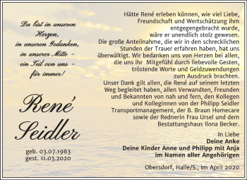 Traueranzeige von René Seidler von Mitteldeutsche Zeitung Sangerhausen