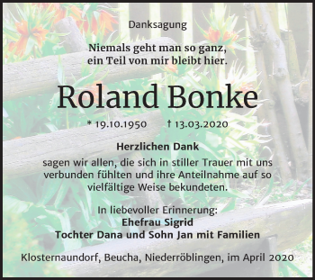 Traueranzeige von Roland Bonke von Mitteldeutsche Zeitung Sangerhausen