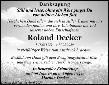 Traueranzeige von Roland Decker von Mitteldeutsche Zeitung Dessau-Roßlau