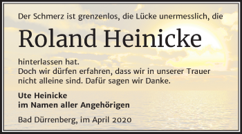 Traueranzeige von Roland Heinicke von Super Sonntag Merseburg/Querfurt