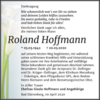 Traueranzeige von Roland Hoffmann von Mitteldeutsche Zeitung Merseburg/Querfurt