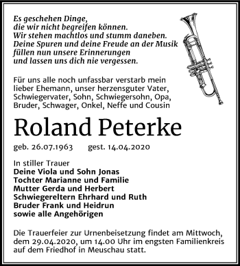 Traueranzeige von Roland Peterke von Super Sonntag Merseburg/Querfurt