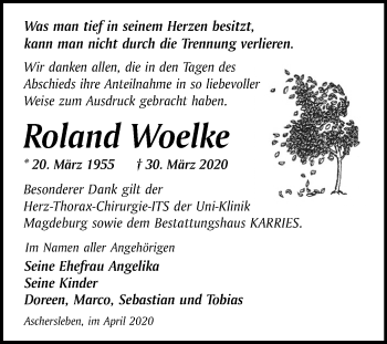 Traueranzeige von Roland Woelke von Mitteldeutsche Zeitung Aschersleben