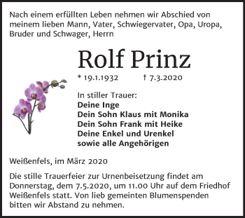Traueranzeige von Rolf Prinz von Mitteldeutsche Zeitung Weißenfels