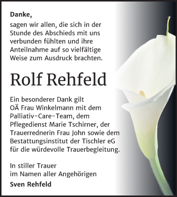 Traueranzeige von Rolf Rehfeld von Mitteldeutsche Zeitung Wittenberg