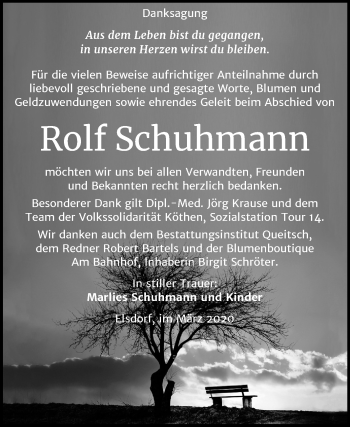 Traueranzeige von Rolf Schuhmann von Mitteldeutsche Zeitung Köthen
