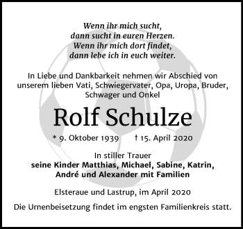 Traueranzeige von Rolf Schulze von Super Sonntag Zeitz