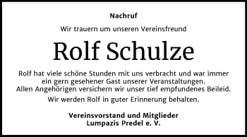 Traueranzeige von Rolf Schulze von Mitteldeutsche Zeitung Zeitz