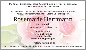 Traueranzeige von Rosemarie Herrmann von Mitteldeutsche Zeitung Mansfelder Land