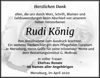 Traueranzeige von Rudi König von Super Sonntag Merseburg/Querfurt