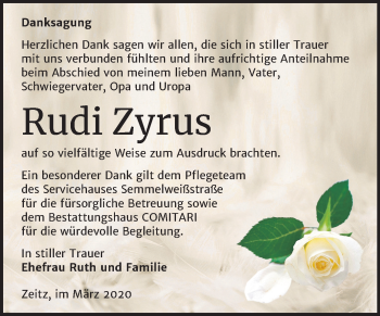 Traueranzeige von Rudi Zyrus von Mitteldeutsche Zeitung Zeitz