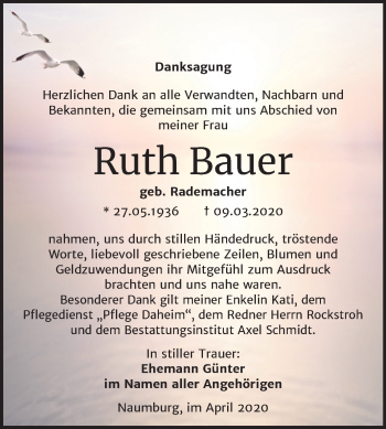 Traueranzeige von Ruth Bauer von Super Sonntag Naumburg/Nebra