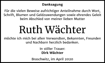Traueranzeige von Ruth Wächter von Mitteldeutsche Zeitung Halle/Saalkreis