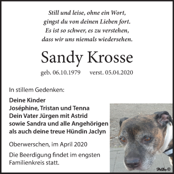 Traueranzeige von Sandy Krosse von Mitteldeutsche Zeitung Weißenfels