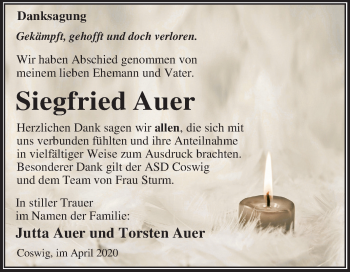 Traueranzeige von Siegfried Auer von Super Sonntag Wittenberg